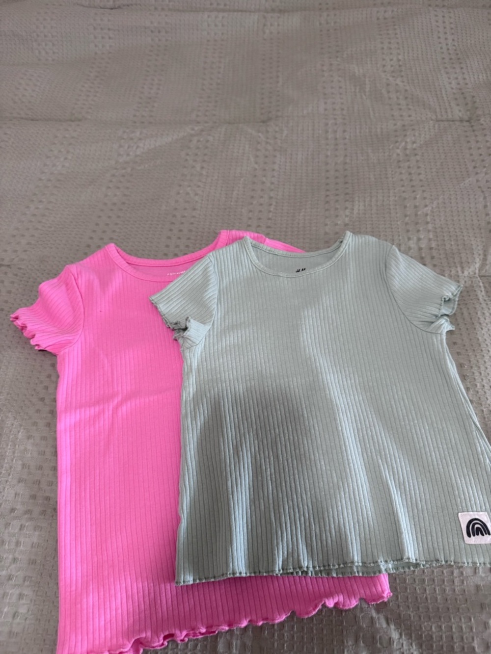 Kids Ribbed Short Sleeve Top - Pink & Sage (Set of 2)